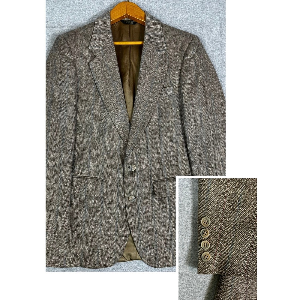 Vintage Cellini Sport Coat 38R Brown Tweed Herringbone Donegal Two Button